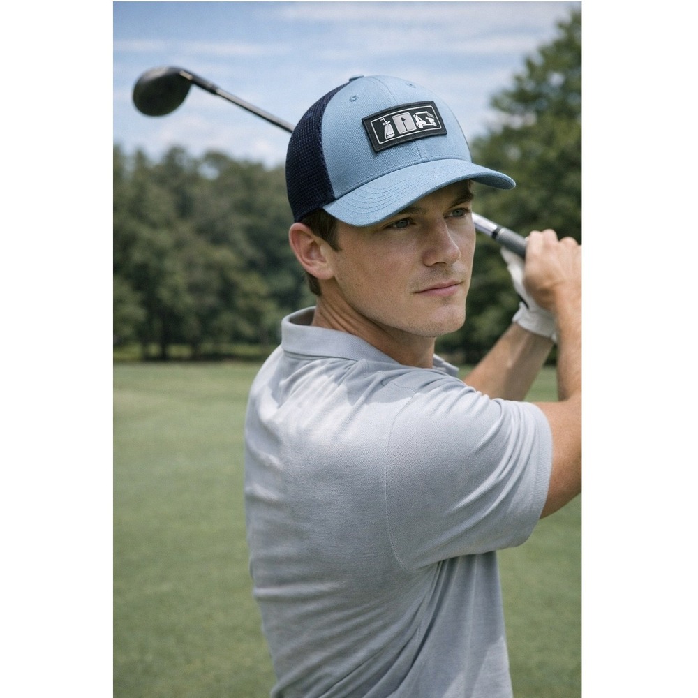 PGA Tour‎ Trucker Golf Hat Blue Navy Adjustable Snapback Moisture Wicking NWOT